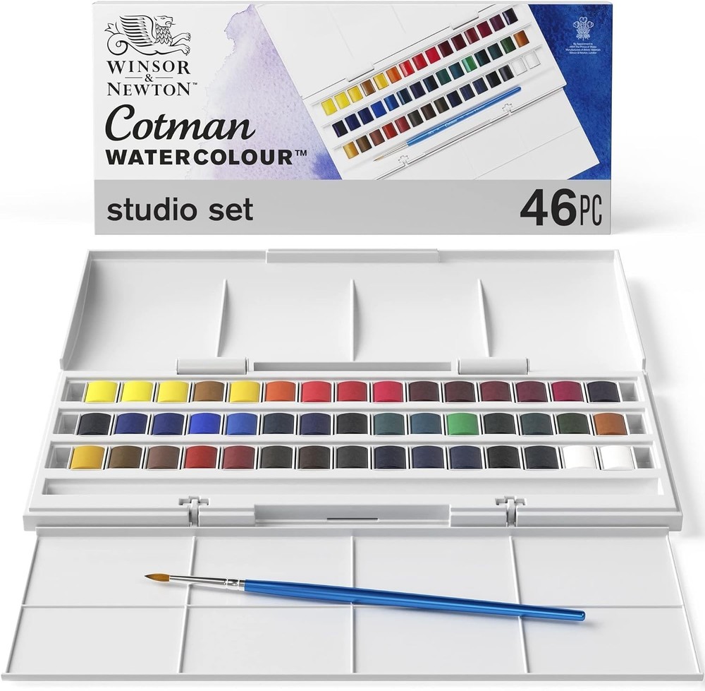Winsor & Newton Cotman Watercolour Studio Set 46 Pc Half Pan w/ Brush