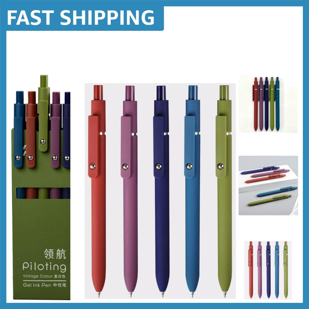 Fine Point Retractable Gel Pens – 5-Pack Blue Quick Dry for School & Office Use