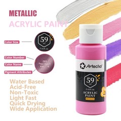 Acrylic Paint Set – 12 Metallic Colors for Canvas, Rock, Wood, Fabric, 59ml B…