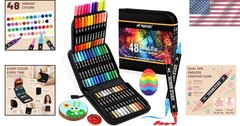 48 Assorted Acrylic Paint Markers with Fine and Brush Tips – Art Essentials