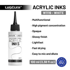 White Acrylic Ink, 3.38 Fl Oz 100 ml, Artists, Drawing, Calligraphy, Paint
