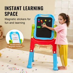 VEVOR 2-in-1 Kids Art Easel Double-Sided Magnetic Whiteboard Chalkboard Rotating