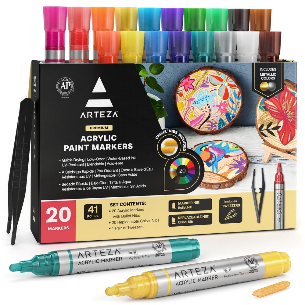 ARTEZA Acrylic Paint Markers, Set of 20 1 Count (Pack 20), Multicolor