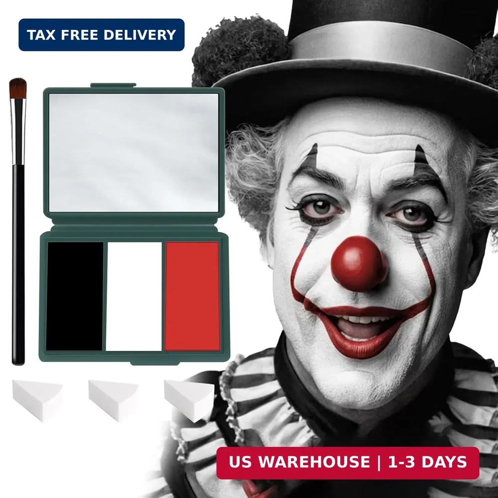 Clown Black White Red Face Paint,Professional 3 in1 Body Paint With 3 Brush Hall
