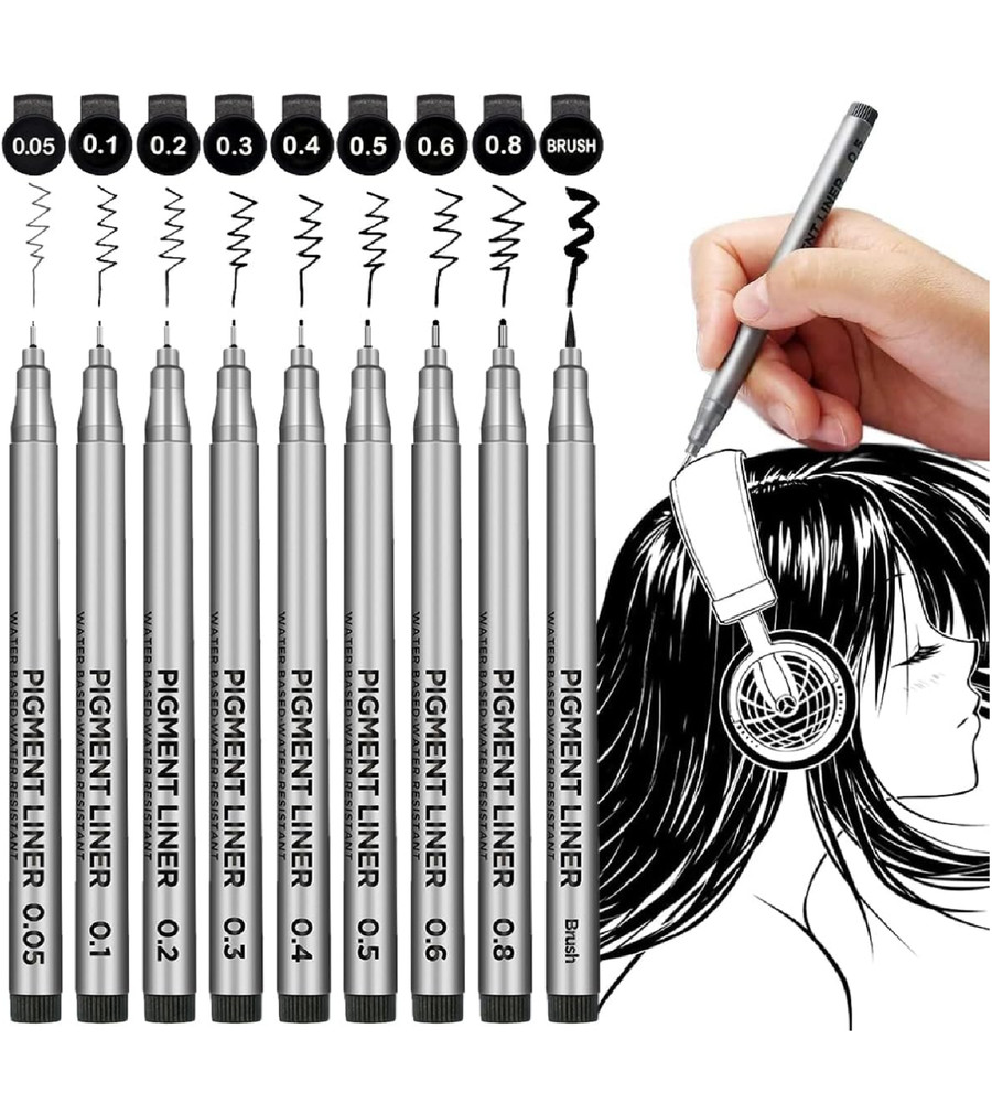 Precision Micro-Line Pens Set of 9 Black Micron Fineliner Ink Pens Waterproof…