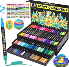 132 Colors Acrylic Paint Markers Pens Set 66 Pack Brush Acrylic Paint Markers