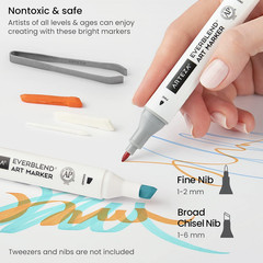 ARTEZA Art Markers Set of 72 Colors, Everblend Dual Tip Markers with Organizer B