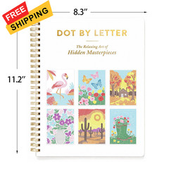Dot by Letter Adult Coloring Book with 12 Markers, 11.2 x 8.3 inches, GOLD