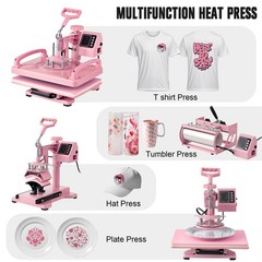 Heat Press Machine 12 X15 5 in 1 Tumbler T Shirt Pink Hitgrand 12×15 inch Combo