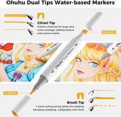 Ohuhu Markers 60 Colors Water-based Chisel & Brush Art Markers for Beginners