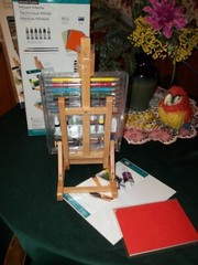 MIXED MEDIA ART SET WITH PAINTS , PASTELS, COLORED  PENCILS, ADJ EASEL, 40 PIECE