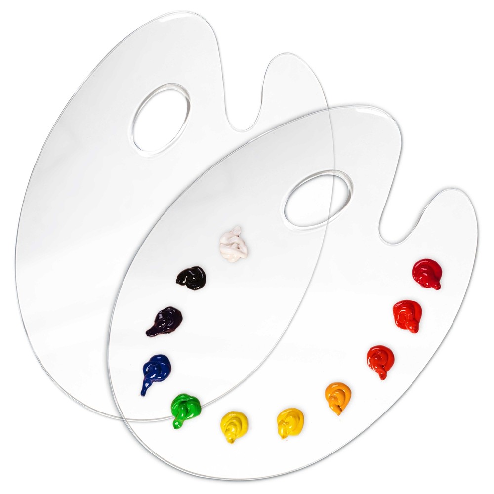 2 Plastic 9″ x 11.8″ Clear Oval Acrylic Art Painting Palettes, Artist Paint Tray