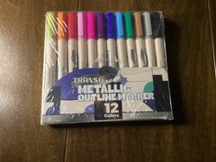 Transon Metallic Outline Markers 12 Color Set Dual Tip Pens Art Journaling NEW