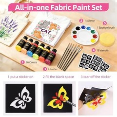 Fabric Paint Set 26 Colors 1oz Bottles Non Toxic Washable For Clothes Tote