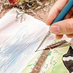 Prudiut 50 Sheets Cotton Watercolor Paper, 5 x 7 inches, 300 GSM, Deckled Edge,
