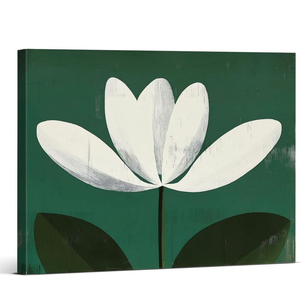 Modern White Flower Canvas Wall Art Print Minimalist Floral Picture Painting …
