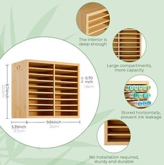 Ohuhu Bamboo Marker Organizer, Wooden Desktop Storage Hold 126 Markers for Home