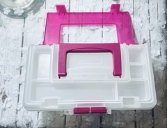 Creative Options Craft Tool Box Organizer 13X7.5X5 Clear W/Magenta