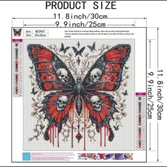 Black Butterfly w Skulls, Red Flowers on Wings 5D Diamond Full Drill Dot Gem Kit