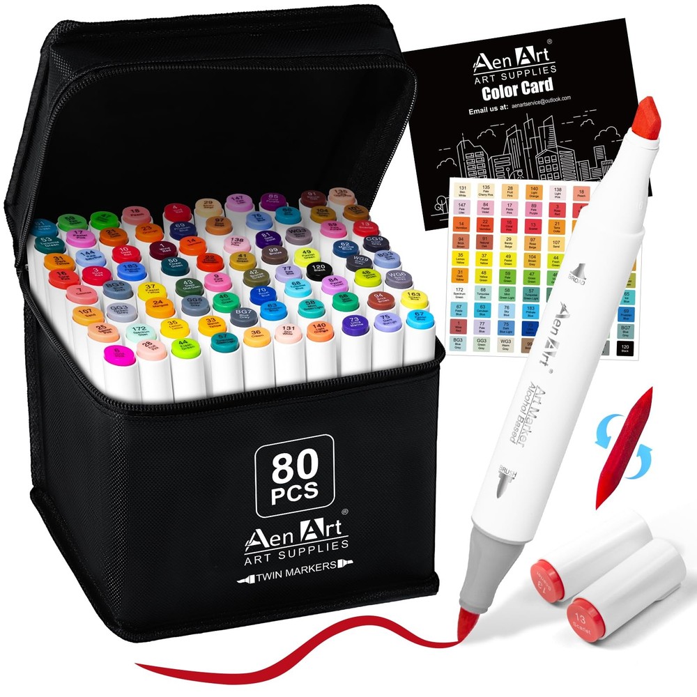 Alcohol Brush Tip Markers, 80 Colors Dual Tip Art Marker Set with Carrying Ca…