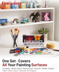 Fantastory Professional Acrylic Paint Set: 18 colors x 36ml, includes 10 brus…