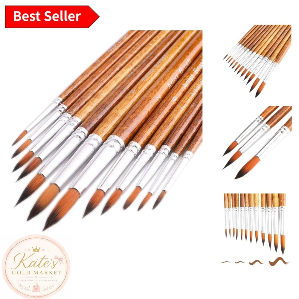 Round Pointed Watercolor Brushes – 12 Sizes with Ergonomic Wood Handles