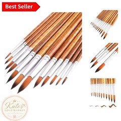Round Pointed Watercolor Brushes – 12 Sizes with Ergonomic Wood Handles