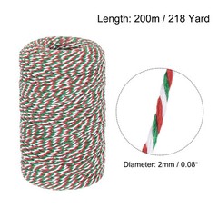 Cotton Rope Twisted Braided Rope Cord, Red Green and White 200M/218 Yard 2mm Dia