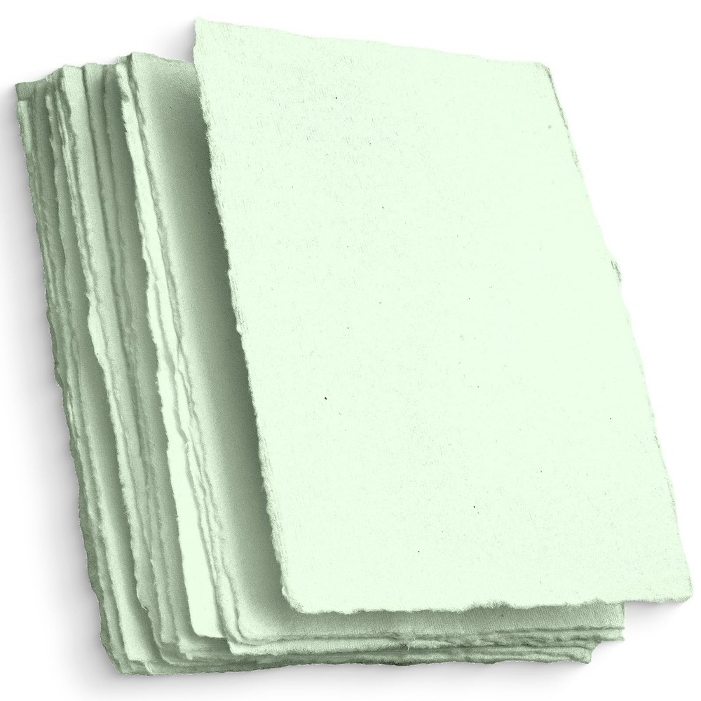 Wanderings Handmade Green Deckle Edge Blank Paper – 4 X 6 – Pack Of 50 –