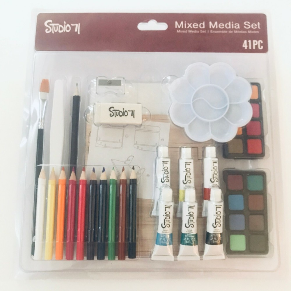Art Set 41 Pieces Mixed Media Paints Pencils Drawing Crafting Studio 71 Sealed
