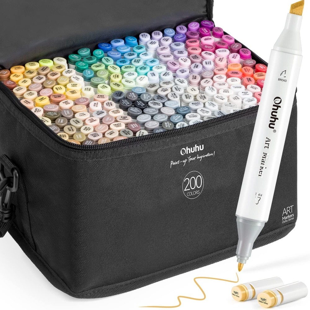 Ohuhu Alcohol Markers 200 Colors – Chisel & Fine Dual Tip Art Drawing Marker Set