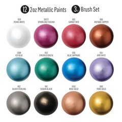 Jewel Tone Acrylic Craft Paint Kit, 15 Piece Set Including 12 Metallic Colors…