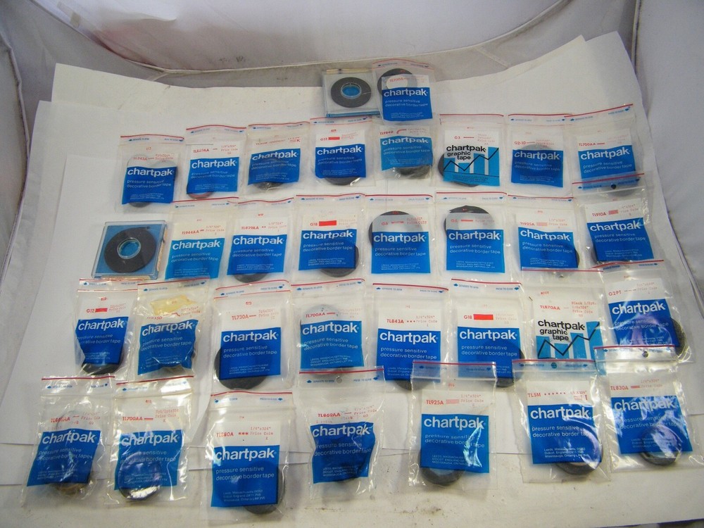 CHARTPAK PRESSURE SENSITIVE DECORATIVE BORDER TAPE LOT OF 33 SOLD AS IS