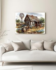Landscape Diamond Art Kits for Adults, 5D Landscape Wooden Floral wooden house