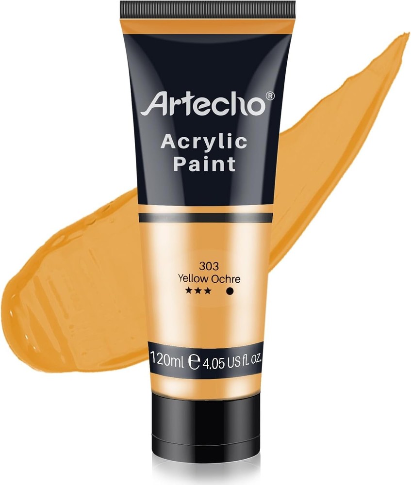 Artecho Yellow Acrylic Paint, Yellow Ochre Paint (120ml / 4.05oz) Tubes, Art Cra