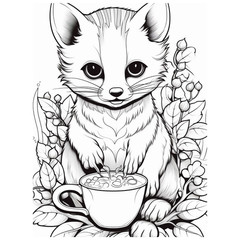 50 cats with cups coloring pages to print ° digital ° & POD permission (No. 194)