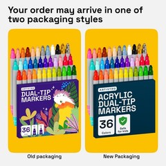 36 Dual-Tip Acrylic Paint Markers Set – Fine & Dot Tips for Fabric, Rock, Glass,