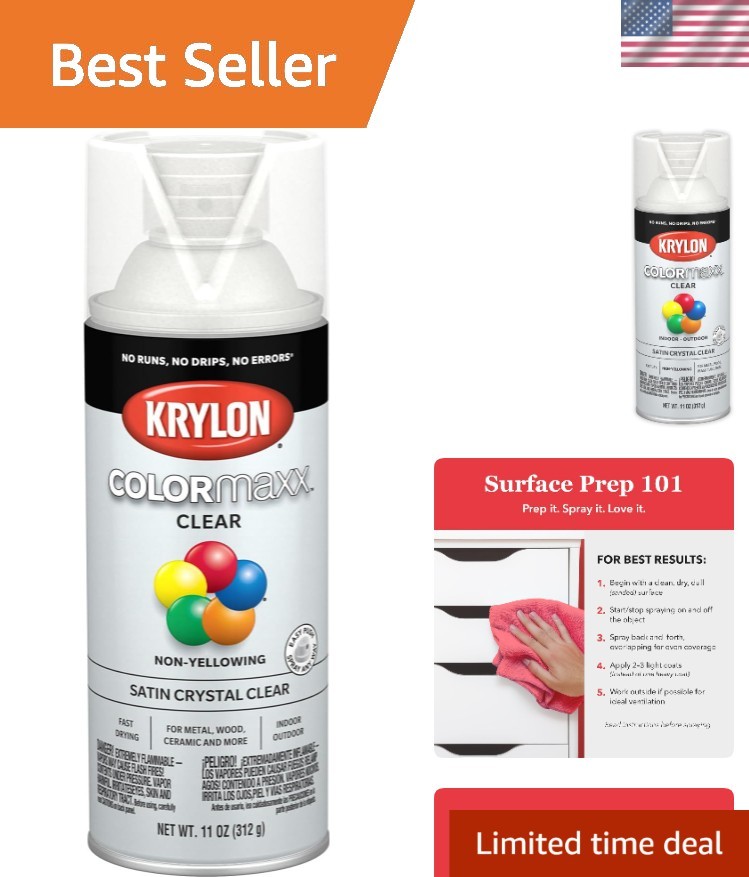 Krylon COLORmaxx Satin Crystal Clear Acrylic Spray – 11 oz for DIY Projects