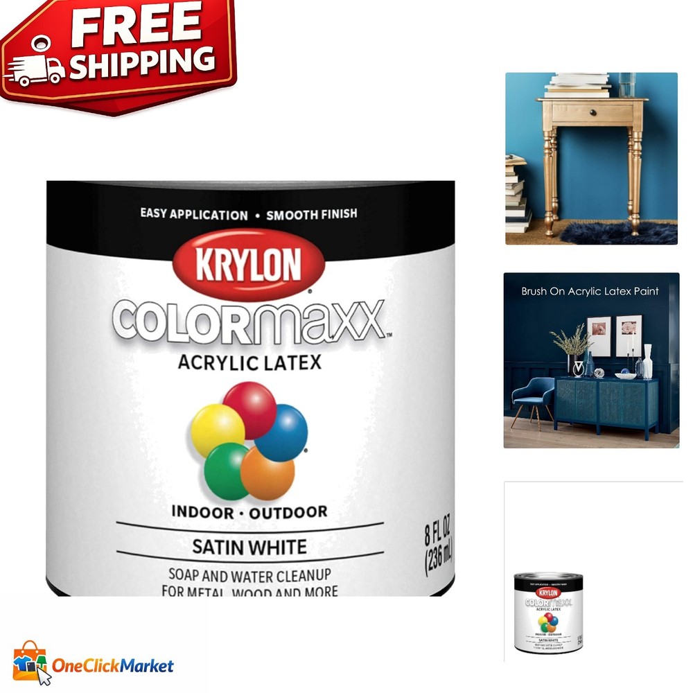 Krylon ColorMaxx Satin Interior/Exterior Paint, Rust Resistant, 1/2 Pint White
