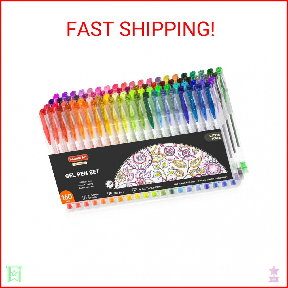 Shuttle Art 160 Pack Glitter Gel Pens, 80 Colors Glitter Gel Pens Set with 80 Re