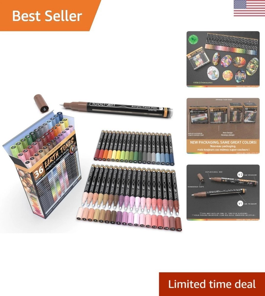 Quick Drying 36 Pack Earth Tone Acrylic Markers – Multi-Surface Art Set