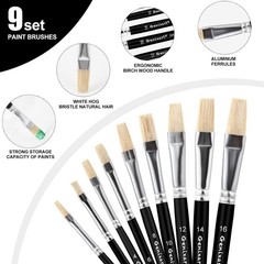 Acrylic Oil Watercolor Paint Brush Set, 9pcs Flat Paintbrushes for Art Painting