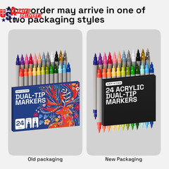 24 Acrylic Paint Markers – Paint Pens for Drawing, Brush + Fine Tips – for Fabri