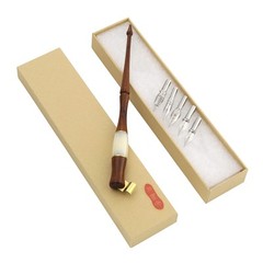 Wood Calligraphy Oblique Dip Pen Holder Set 5 Flat Nibs Removable Handle Stand