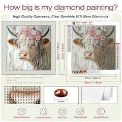 Highland Cow Diamond Art Painting Kits for Adults, 5D DIY Round Full Drill Gem A