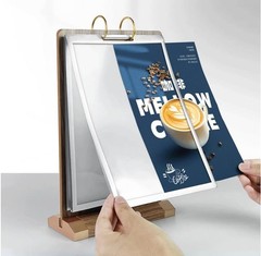 Walnut Wood Sign Holder Vertical Table Card Flip Display 6 Pages-12 Sides,T