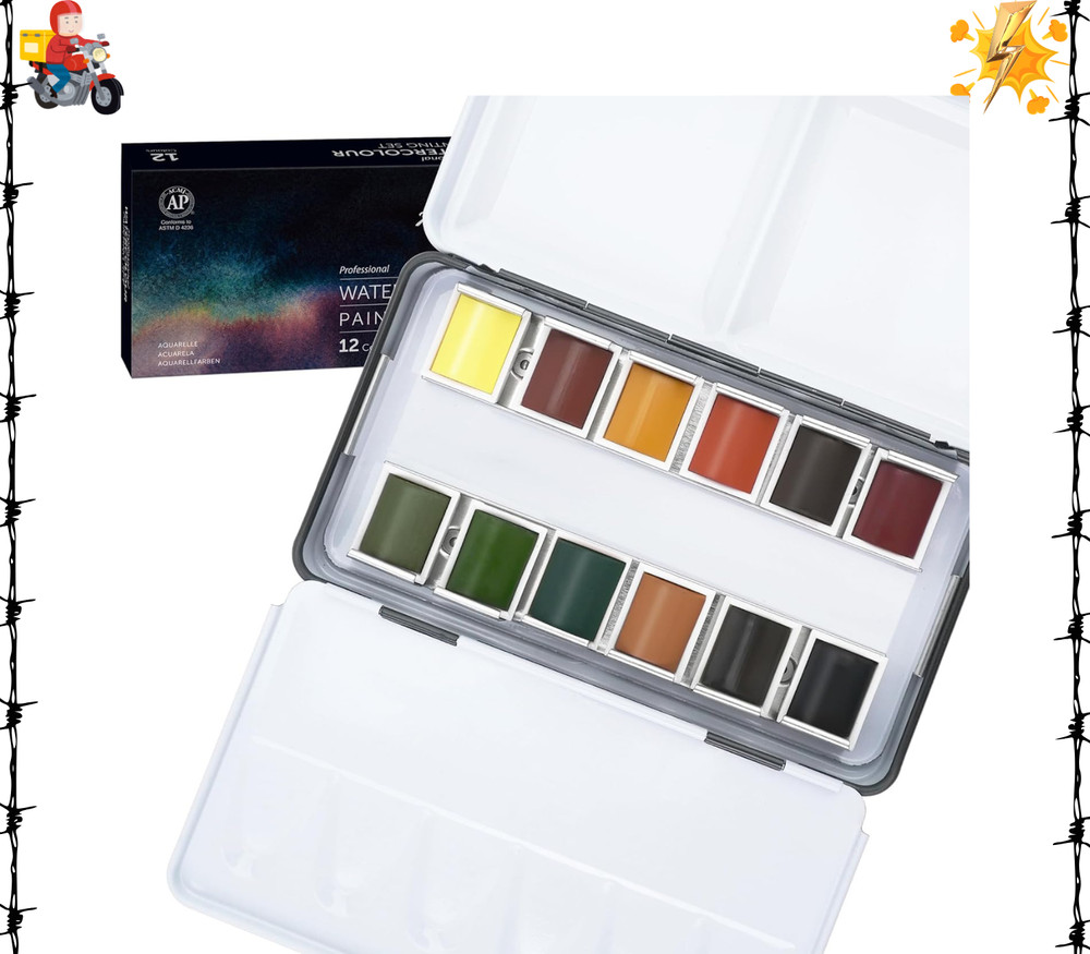 Professional Watercolor Paint Set – Earth Tone, 12 Woodland Colors Half Pan W…