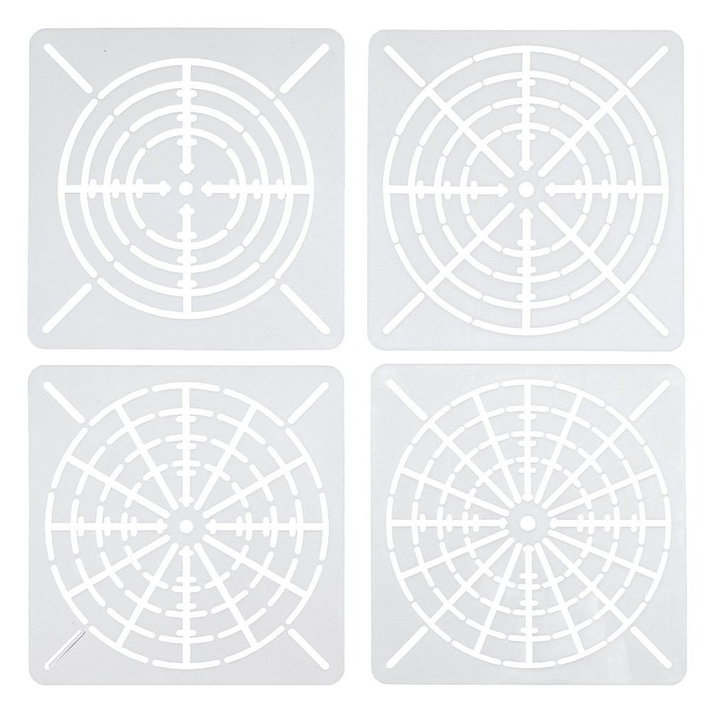 4 8 12 16 Segment Mandala Stencil, 4 Pack 3.5″ Mandala Stencils Template, White