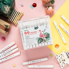 Ohuhu Markers 60 Colors Water-based Chisel & Brush Art Markers for Beginners
