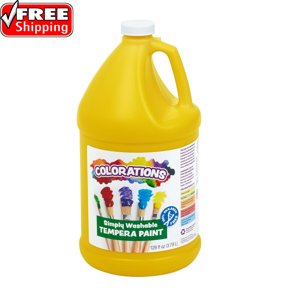 Paraben-Free Washable Tempera Paint for Kids – 1 Gallon Value Size. Vibrant Yell